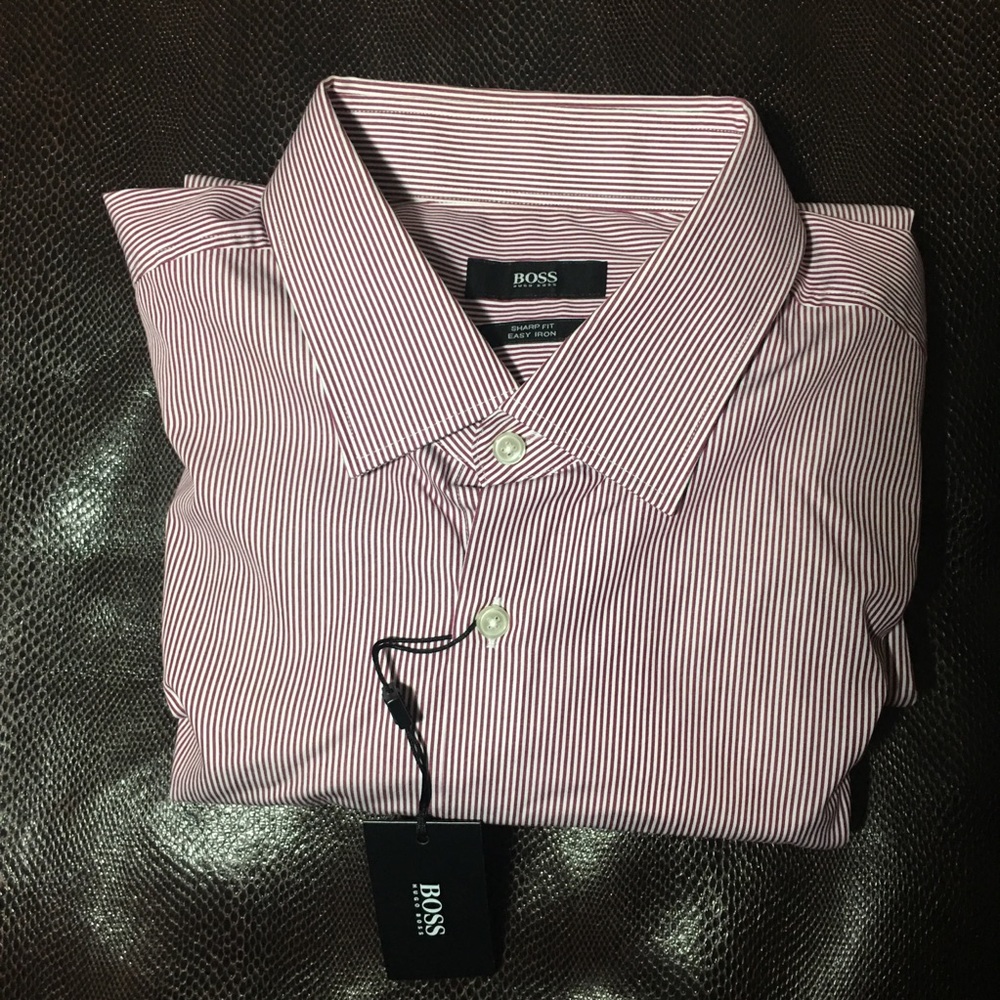 Hugo Boss Red and White Striped Mens Dress Shirt